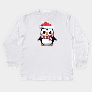 Kawaii Christmas Penguin Kids Long Sleeve T-Shirt